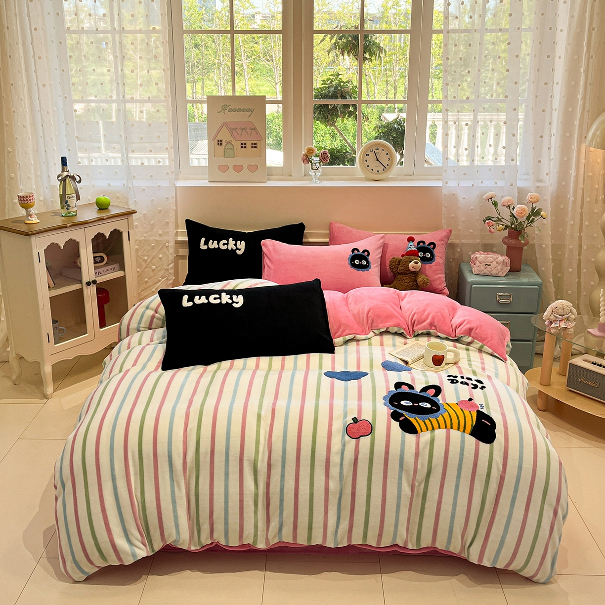 91家纺网 家纺一手货源 找家纺 （总）蓝邻家纺 2025新款牛奶绒卡通毛巾绣四件套