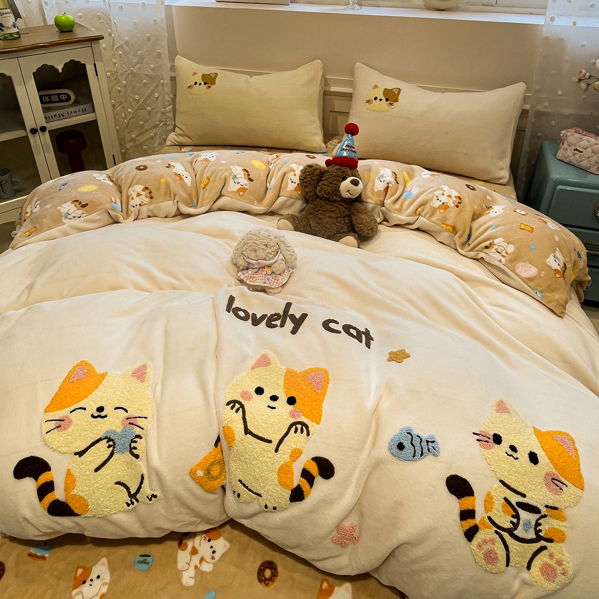 91家纺网 家纺一手货源 找家纺 （总）蓝邻家纺 2025新款牛奶绒卡通毛巾绣四件套