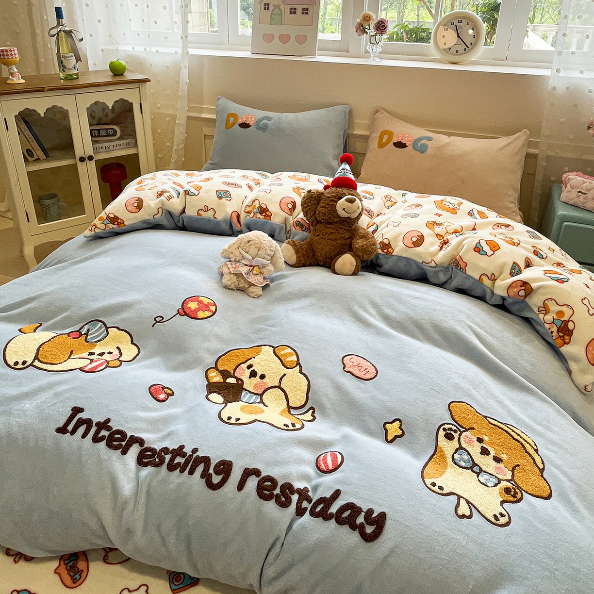 91家纺网 家纺一手货源 找家纺 （总）蓝邻家纺 2025新款牛奶绒卡通毛巾绣四件套