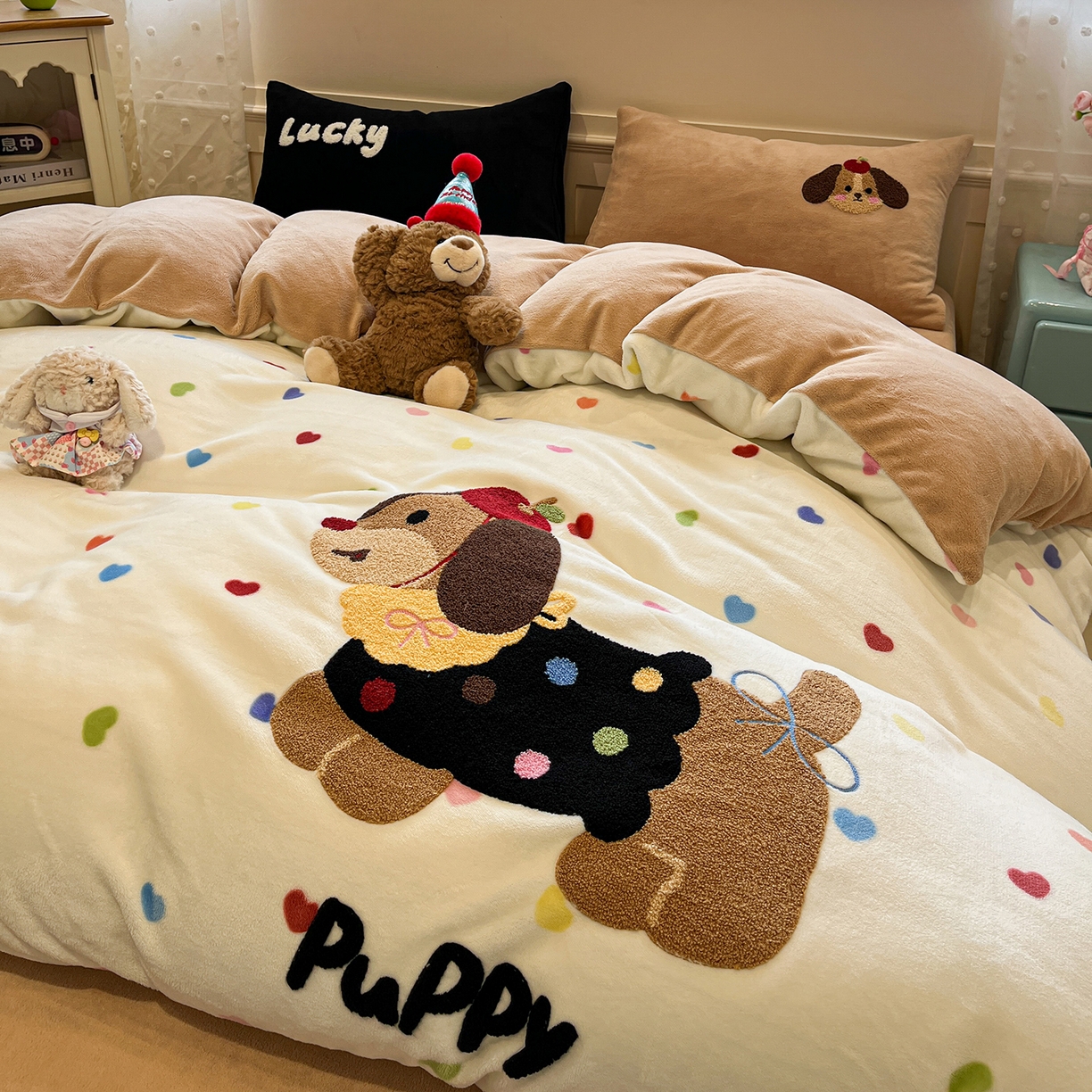 91家纺网 家纺一手货源 找家纺 （总）蓝邻家纺 2025新款牛奶绒卡通毛巾绣四件套