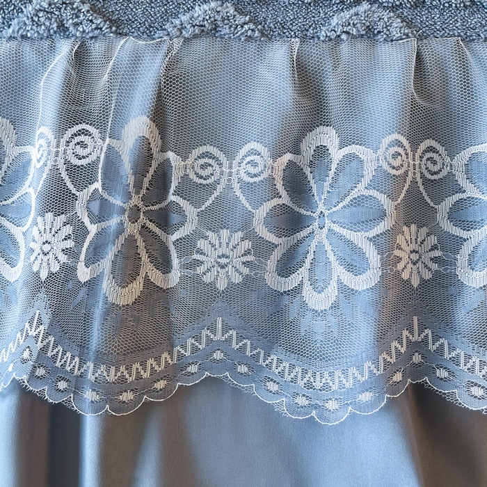 91家纺网 家纺一手货源 找家纺 米瑞娜  2025新款塔芙绒雕花蕾丝床裙跨境外贸 蓝灰