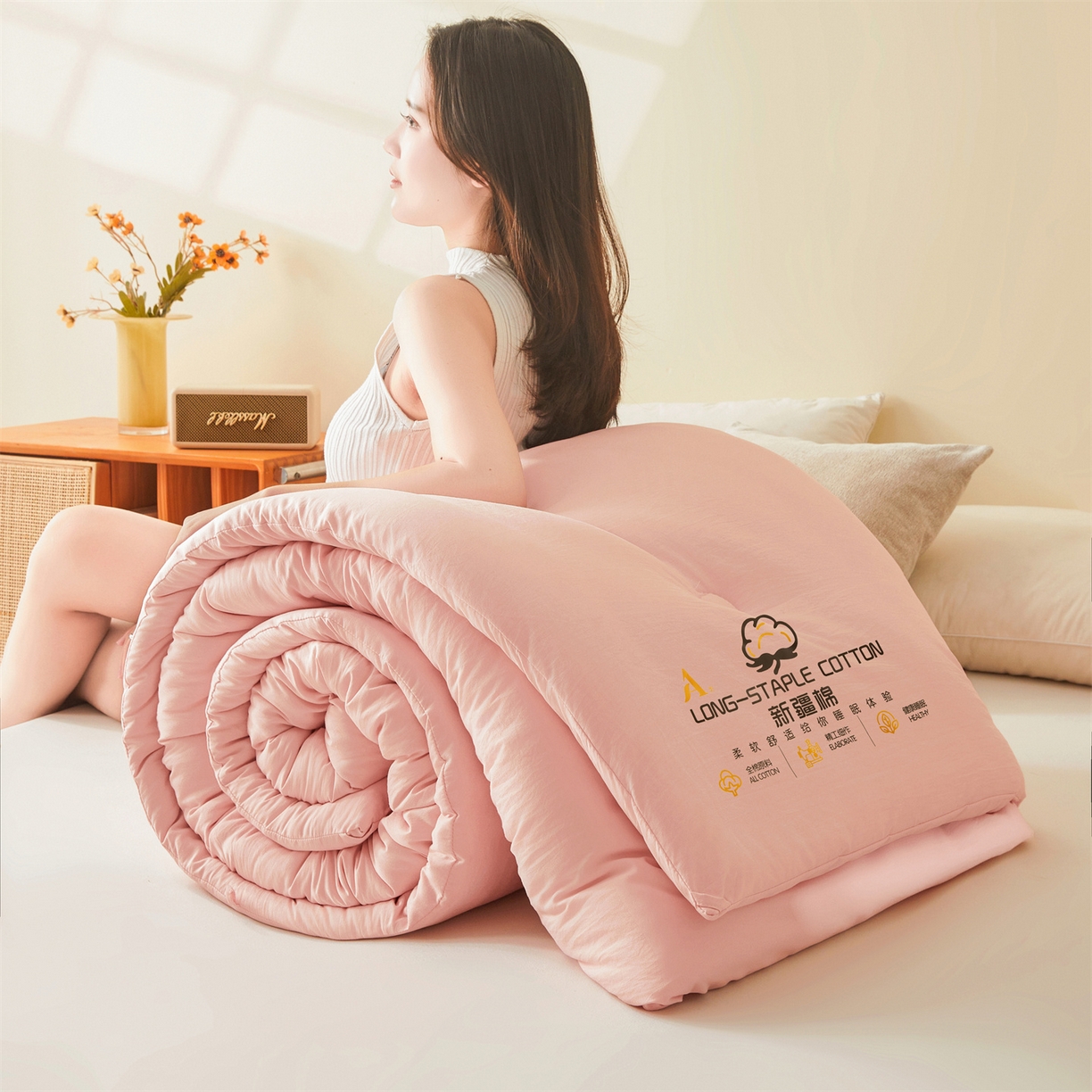91家纺网 家纺一手货源 找家纺 仁凯家纺 2025新款a类100%新疆棉花被 冬被春秋被 学生被子被芯（提供买家秀检测报告） 新疆棉花-浪漫粉