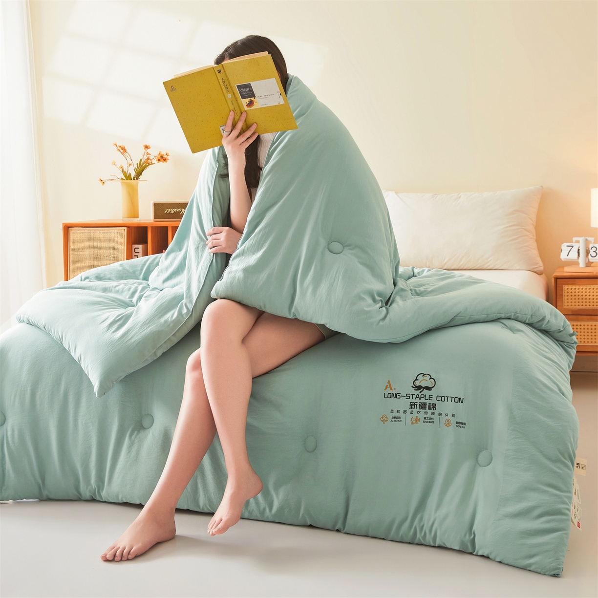 91家纺网 家纺一手货源 找家纺 仁凯家纺 2025新款a类100%新疆棉花被 冬被春秋被 学生被子被芯（提供买家秀检测报告） 新疆棉花-青果绿