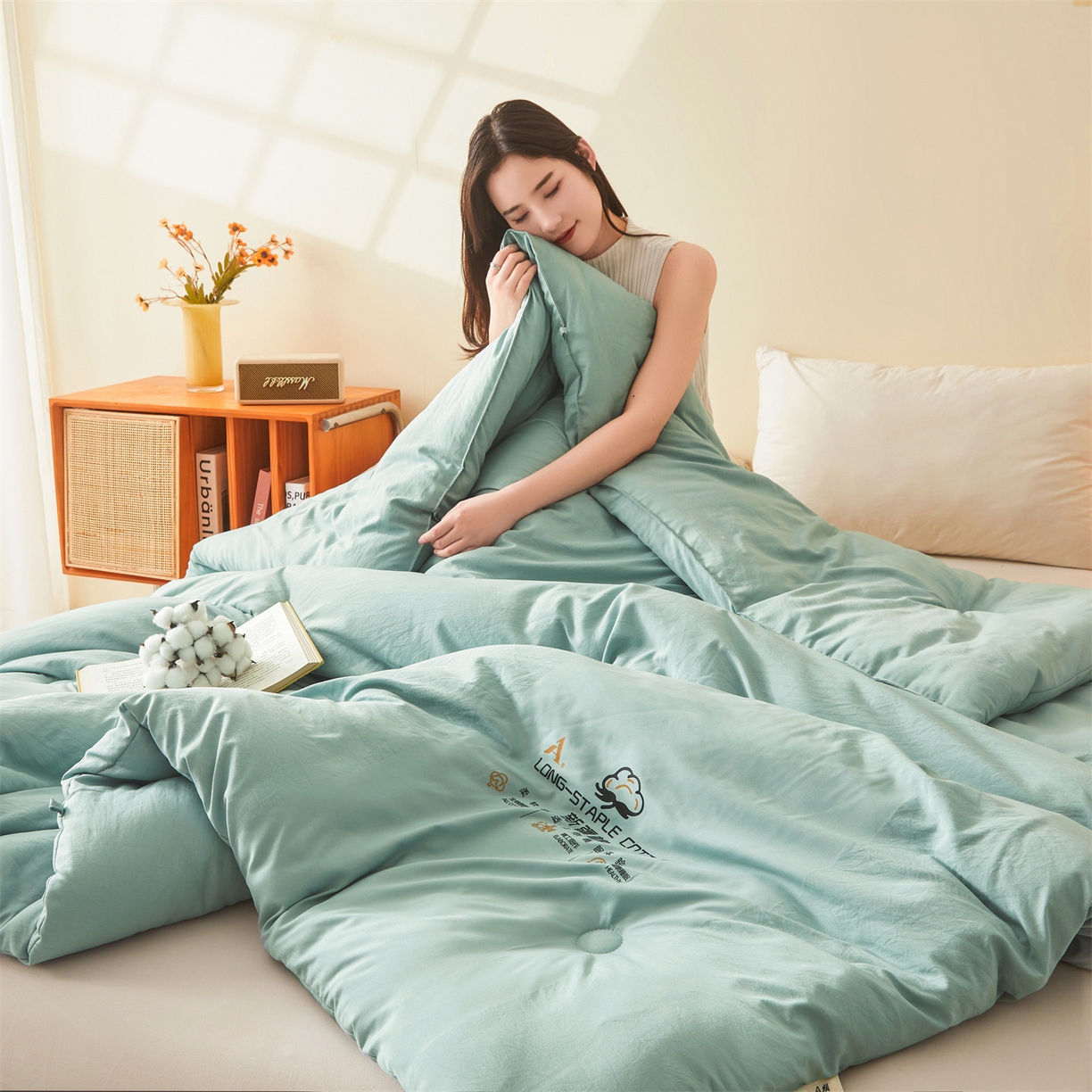 91家纺网 家纺一手货源 找家纺 仁凯家纺 2025新款a类100%新疆棉花被 冬被春秋被 学生被子被芯（提供买家秀检测报告） 新疆棉花-青果绿