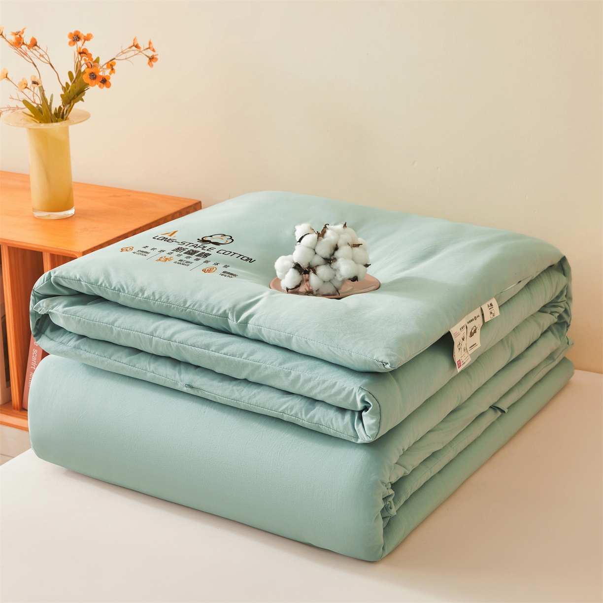 91家纺网 家纺一手货源 找家纺 仁凯家纺 2025新款a类100%新疆棉花被 冬被春秋被 学生被子被芯（提供买家秀检测报告） 新疆棉花-青果绿