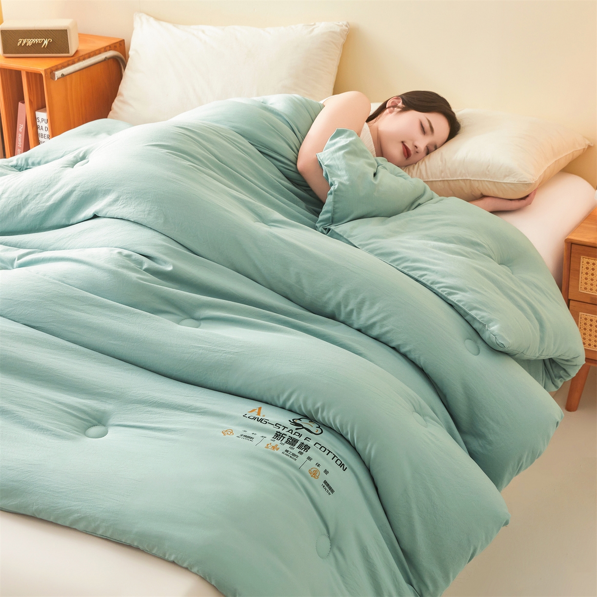 91家纺网 家纺一手货源 找家纺 仁凯家纺 2025新款a类100%新疆棉花被 冬被春秋被 学生被子被芯（提供买家秀检测报告） 新疆棉花-青果绿