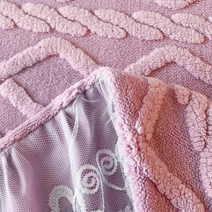 91家纺网 家纺一手货源 找家纺 米瑞娜  2025新款塔芙绒雕花蕾丝床裙跨境外贸 浅紫
