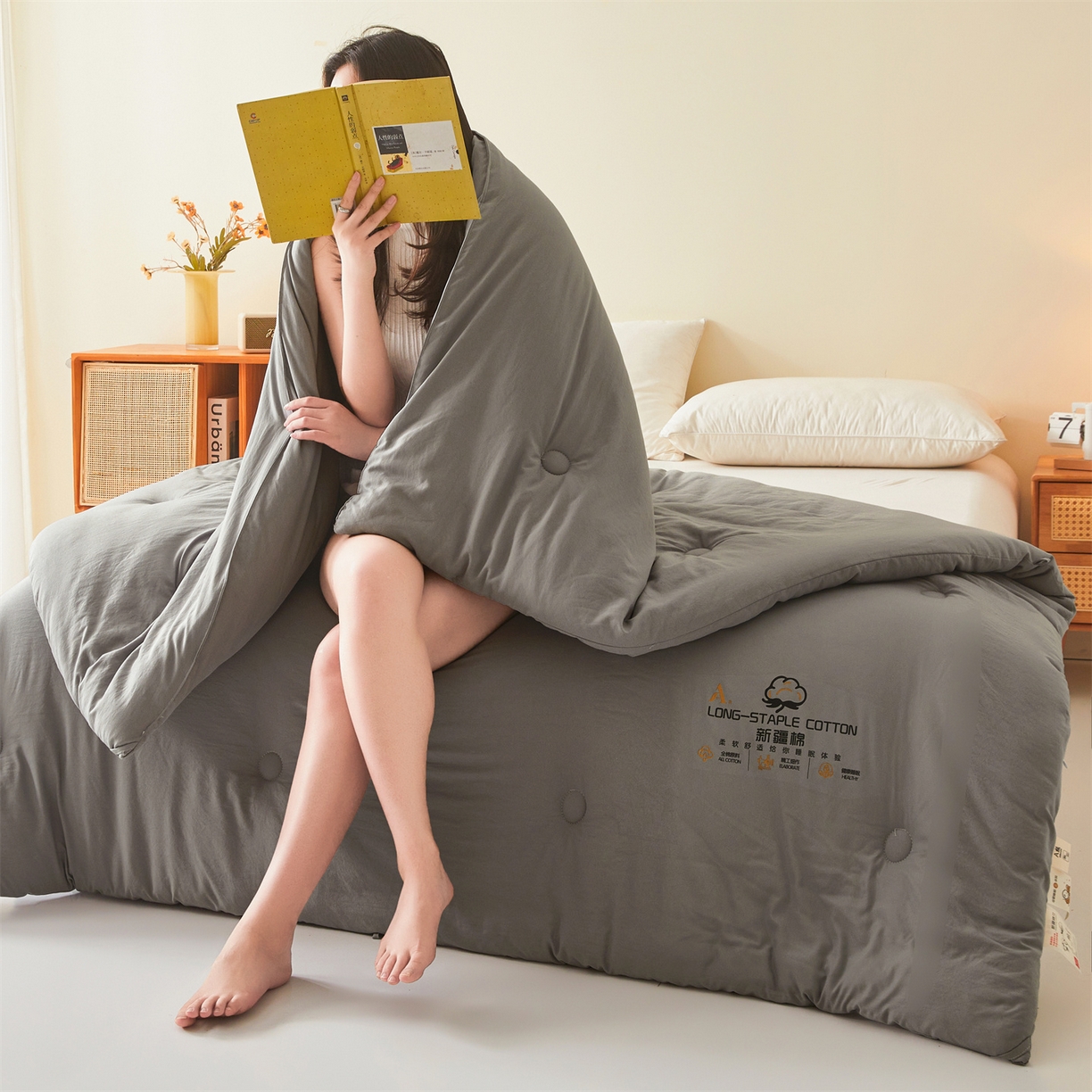 91家纺网 家纺一手货源 找家纺 仁凯家纺 2025新款a类100%新疆棉花被 冬被春秋被 学生被子被芯（提供买家秀检测报告） 新疆棉花-时光灰