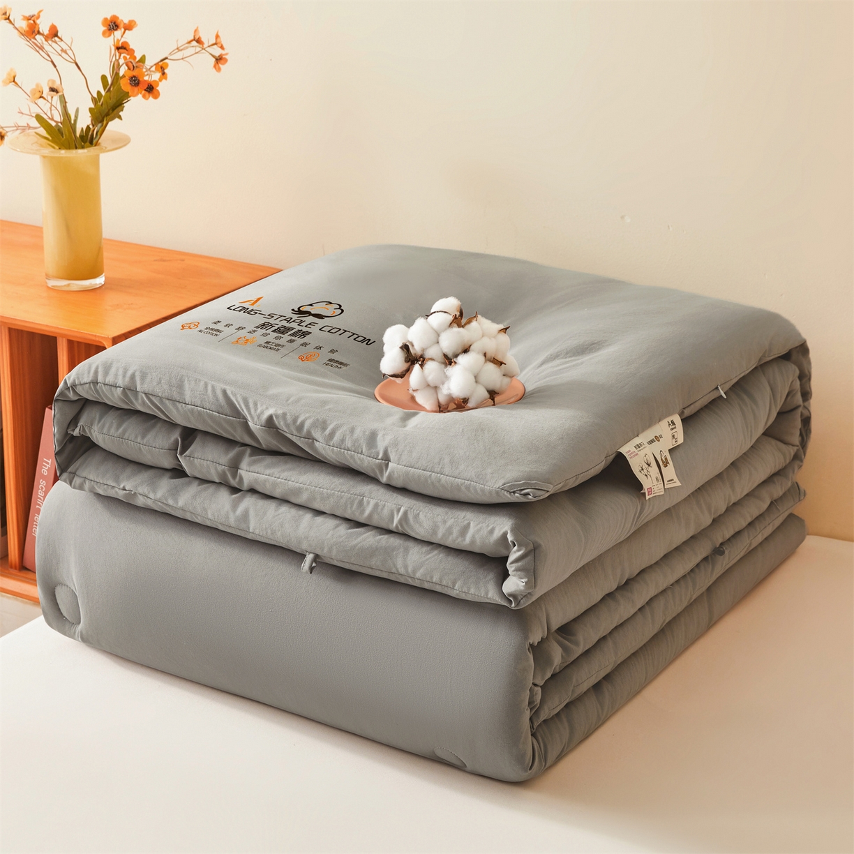 91家纺网 家纺一手货源 找家纺 仁凯家纺 2025新款a类100%新疆棉花被 冬被春秋被 学生被子被芯（提供买家秀检测报告） 新疆棉花-时光灰
