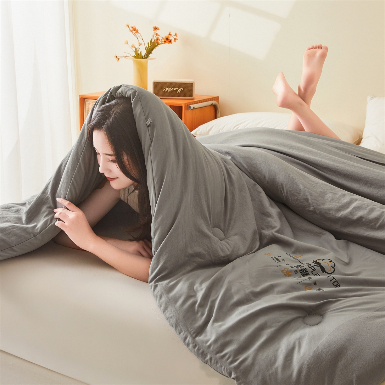 91家纺网 家纺一手货源 找家纺 仁凯家纺 2025新款a类100%新疆棉花被 冬被春秋被 学生被子被芯（提供买家秀检测报告） 新疆棉花-时光灰
