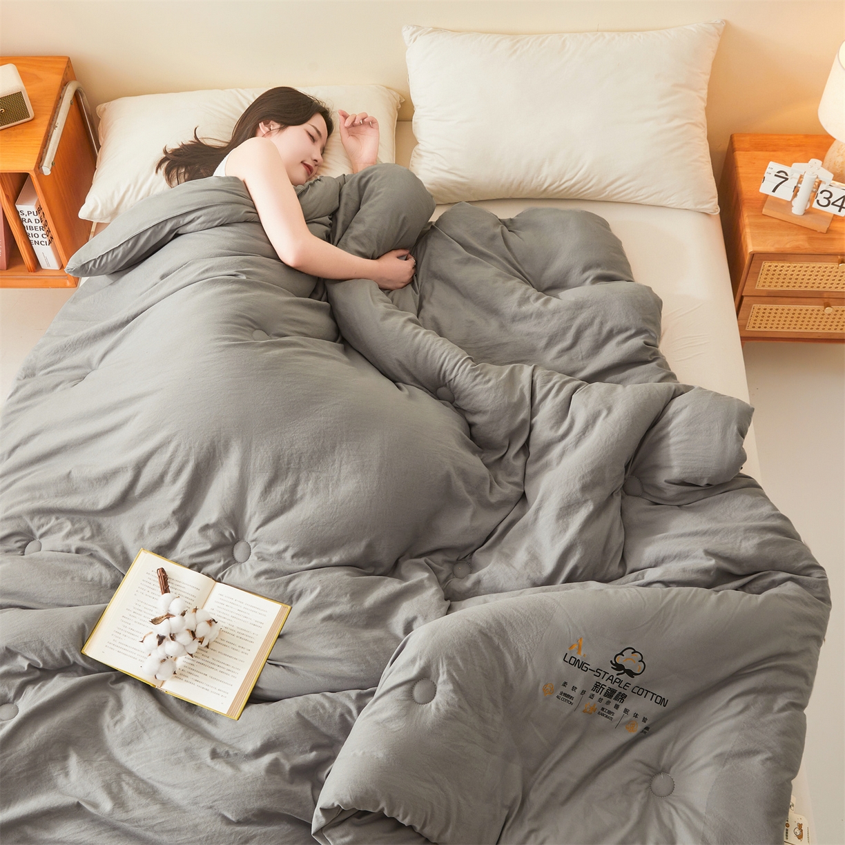 91家纺网 家纺一手货源 找家纺 仁凯家纺 2025新款a类100%新疆棉花被 冬被春秋被 学生被子被芯（提供买家秀检测报告） 新疆棉花-时光灰