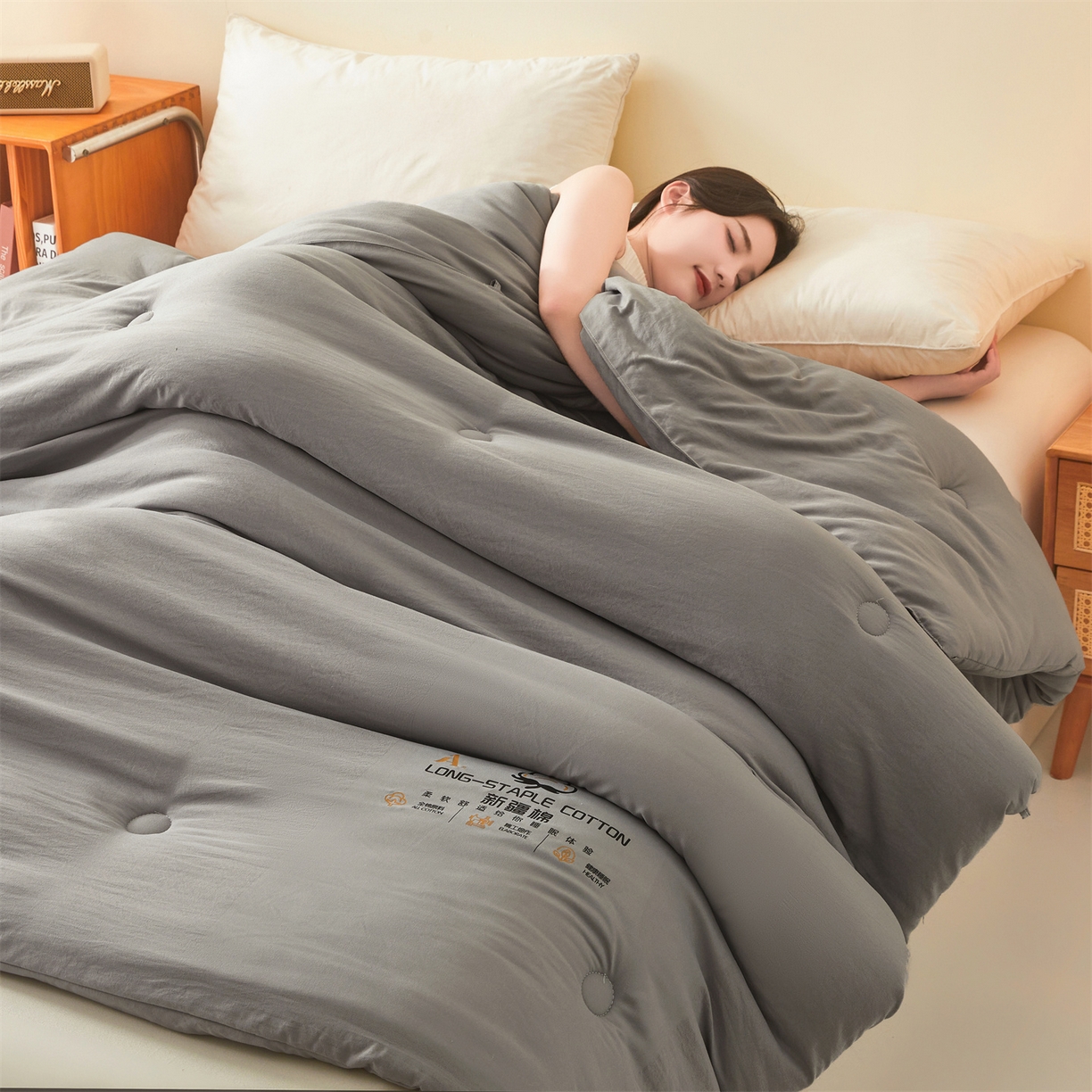 91家纺网 家纺一手货源 找家纺 仁凯家纺 2025新款a类100%新疆棉花被 冬被春秋被 学生被子被芯（提供买家秀检测报告） 新疆棉花-时光灰
