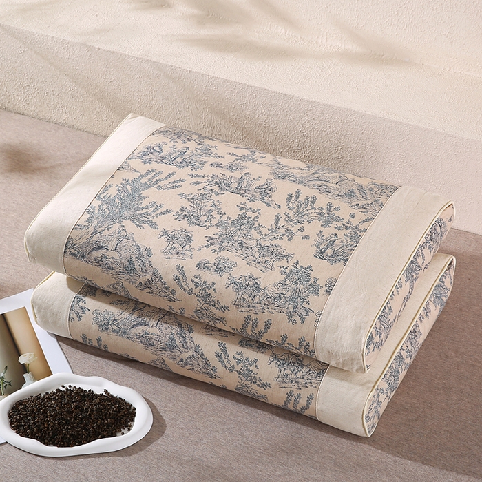 金牛枕芯 2025新款国潮风棉麻荞麦枕头枕芯成人枕保健枕助眠枕头枕芯 国风素描-藏青