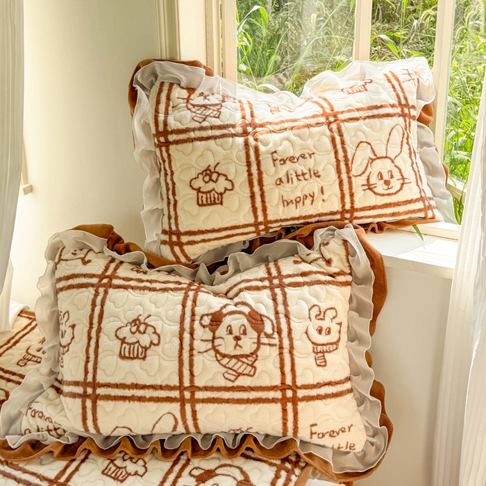 91家纺网 家纺一手货源 找家纺 （总）禧缘家纺（原梦想家） 2025新款夹棉双层花边牛奶绒枕套系列