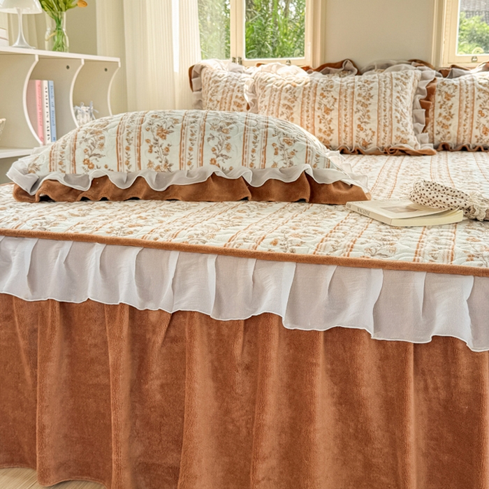 91家纺网 家纺一手货源 找家纺 禧缘家纺（原梦想家） 2025新款夹棉双层花边牛奶绒枕套系列 落日云舒