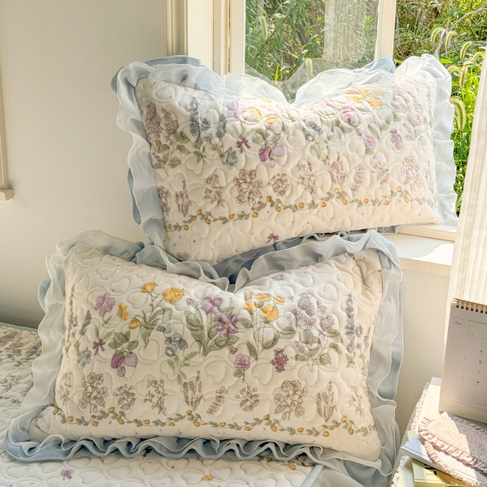 91家纺网 家纺一手货源 找家纺 禧缘家纺（原梦想家） 2025新款夹棉双层花边牛奶绒单被套系列 蓝铃风语