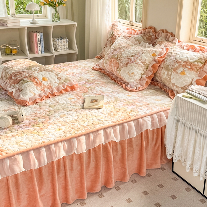 91家纺网 家纺一手货源 找家纺 禧缘家纺（原梦想家） 2025新款夹棉双层花边牛奶绒单被套系列 浪漫花开