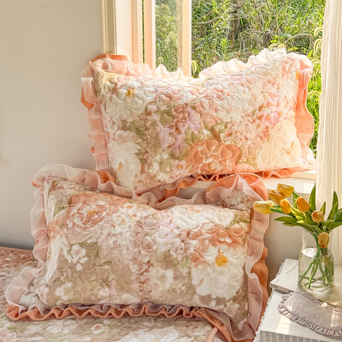 91家纺网 家纺一手货源 找家纺 禧缘家纺（原梦想家） 2025新款夹棉双层花边牛奶绒单被套系列 浪漫花开