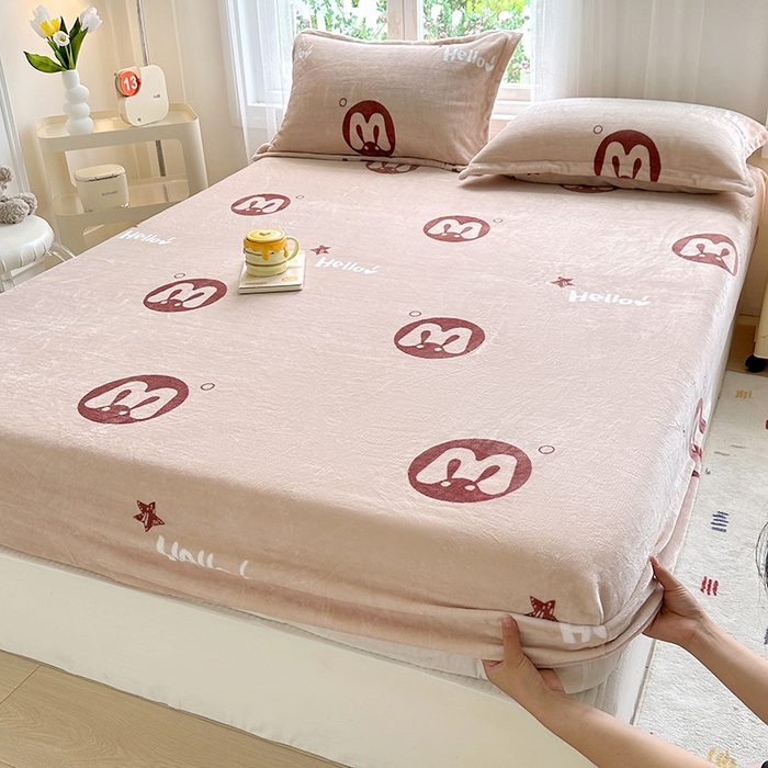 91家纺网 家纺一手货源 找家纺 家贝爱 2025新款高克重加厚牛奶绒床笠单床笠床笠单品 你好MM