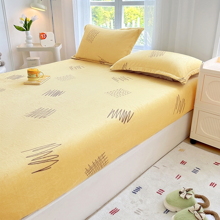 91家纺网 家纺一手货源 找家纺 家贝爱 2025新款高克重加厚牛奶绒床笠单床笠床笠单品 金色年华