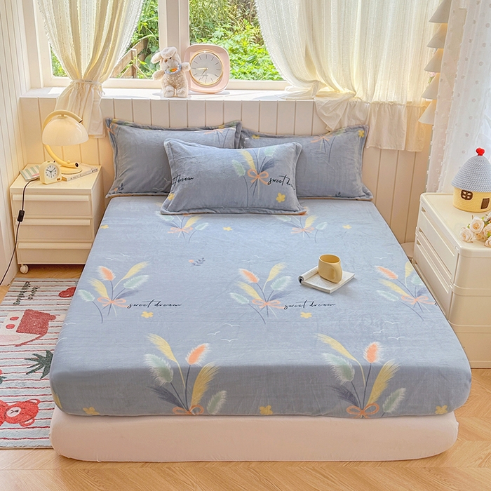 家贝爱 2025新款高克重加厚牛奶绒床笠单床笠床笠单品 情人草灰