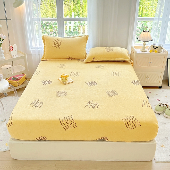 家贝爱 2025新款高克重加厚牛奶绒床笠单床笠床笠单品 金色年华