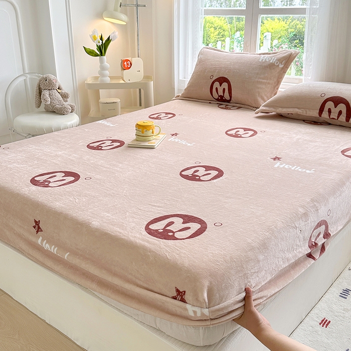 91家纺网 家纺一手货源 找家纺 家贝爱 2025新款高克重加厚牛奶绒床笠单床笠床笠单品 你好MM