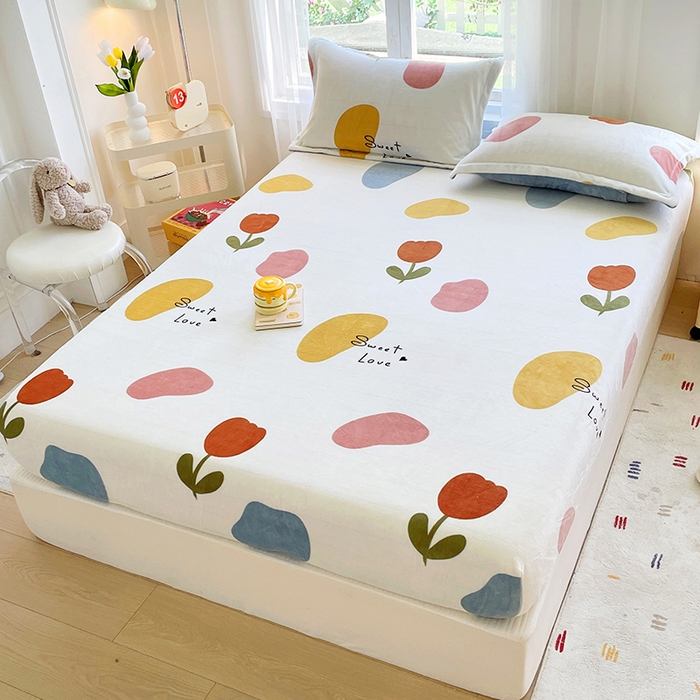 91家纺网 家纺一手货源 找家纺 家贝爱 2025新款高克重加厚牛奶绒床笠单床笠床笠单品 满城春色