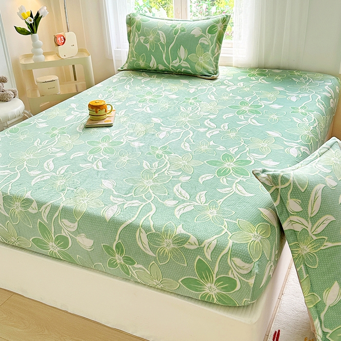 91家纺网 家纺一手货源 找家纺 家贝爱 2025新款高克重加厚牛奶绒床笠单床笠床笠单品 浅浅花语