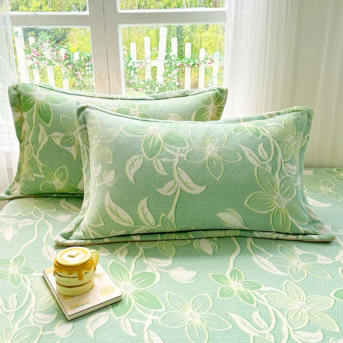 91家纺网 家纺一手货源 找家纺 家贝爱 2025新款高克重加厚牛奶绒床笠单床笠床笠单品 浅浅花语