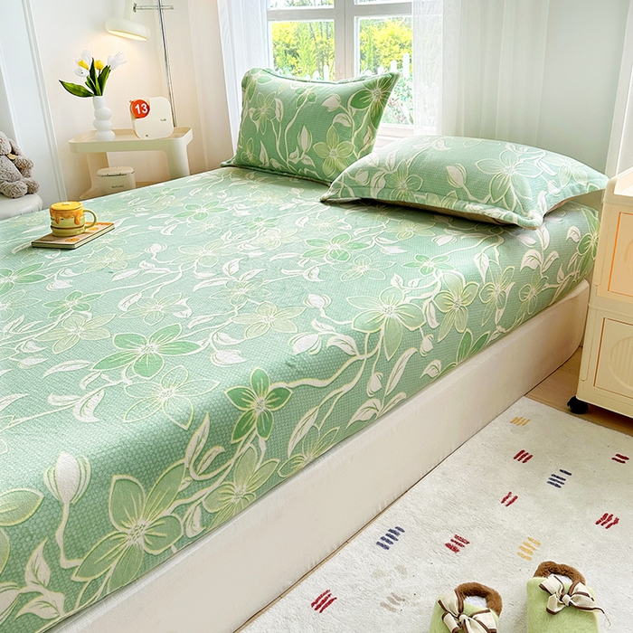 91家纺网 家纺一手货源 找家纺 家贝爱 2025新款高克重加厚牛奶绒床笠单床笠床笠单品 浅浅花语