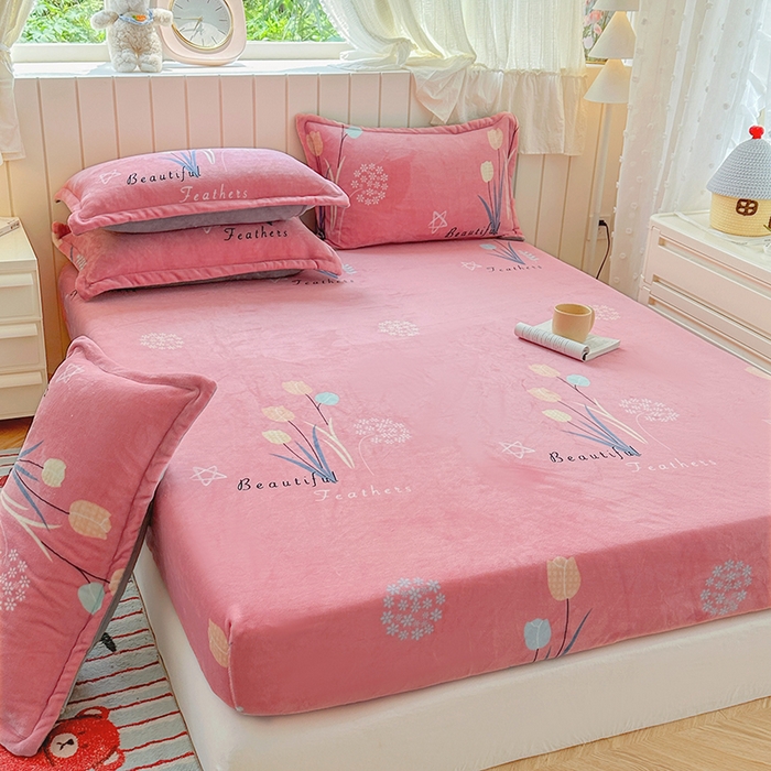 91家纺网 家纺一手货源 找家纺 家贝爱 2025新款高克重加厚牛奶绒床笠单床笠床笠单品 花开浪漫