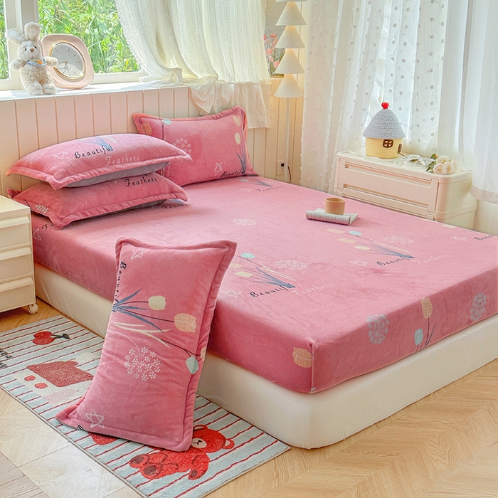 91家纺网 家纺一手货源 找家纺 家贝爱 2025新款高克重加厚牛奶绒床笠单床笠床笠单品 花开浪漫