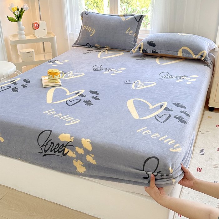 91家纺网 家纺一手货源 找家纺 家贝爱 2025新款高克重加厚牛奶绒床笠单床笠床笠单品 心语星愿