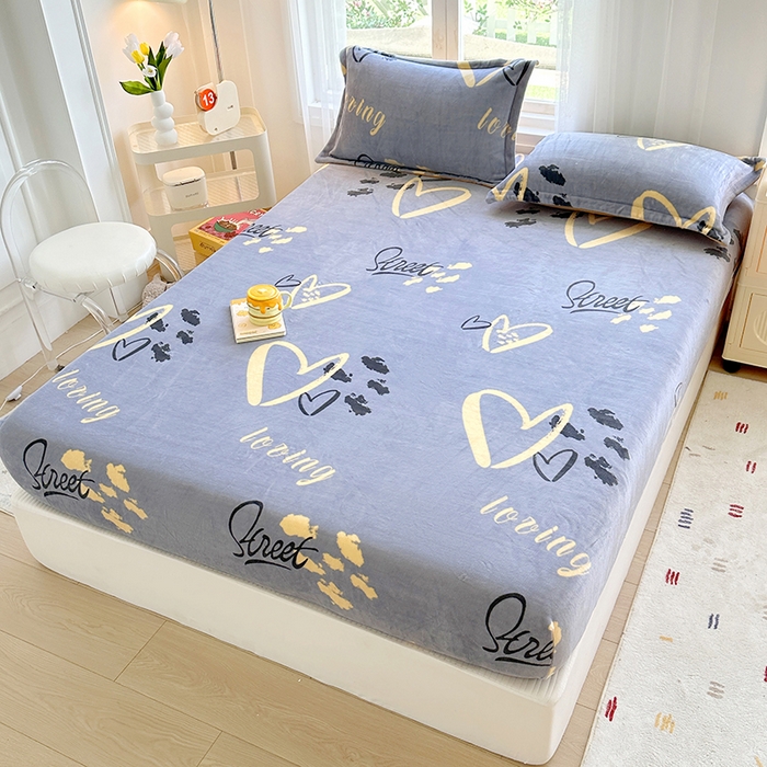 91家纺网 家纺一手货源 找家纺 家贝爱 2025新款高克重加厚牛奶绒床笠单床笠床笠单品 心语星愿