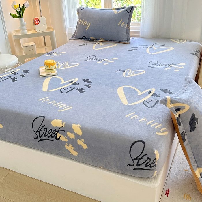 91家纺网 家纺一手货源 找家纺 家贝爱 2025新款高克重加厚牛奶绒床笠单床笠床笠单品 心语星愿