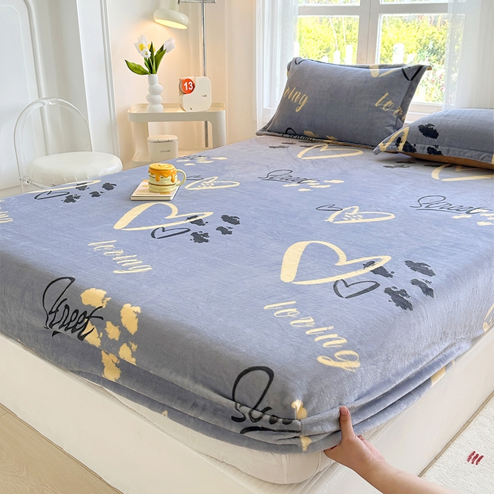 91家纺网 家纺一手货源 找家纺 家贝爱 2025新款高克重加厚牛奶绒床笠单床笠床笠单品 心语星愿