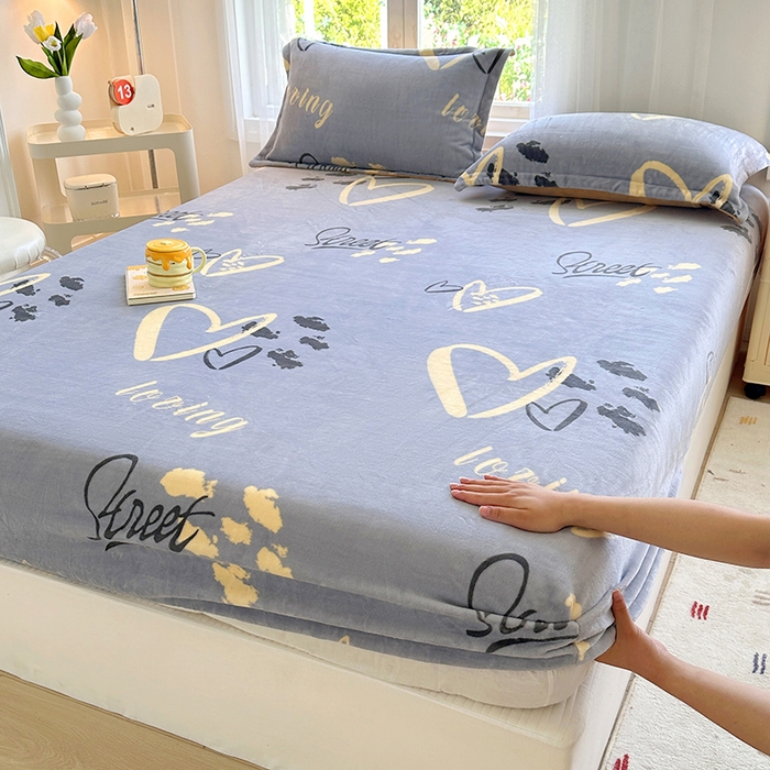 91家纺网 家纺一手货源 找家纺 家贝爱 2025新款高克重加厚牛奶绒床笠单床笠床笠单品 心语星愿