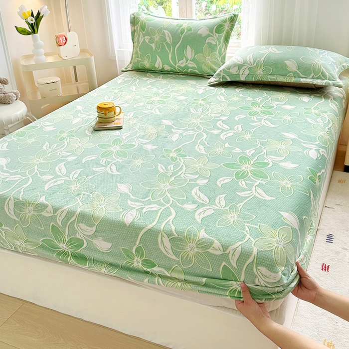 91家纺网 家纺一手货源 找家纺 家贝爱 2025新款高克重加厚牛奶绒床笠单床笠床笠单品 浅浅花语