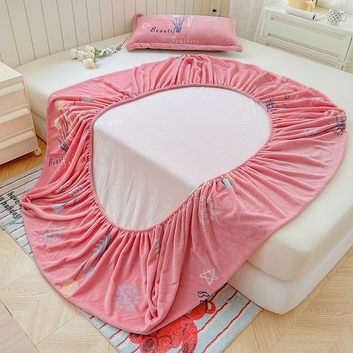 91家纺网 家纺一手货源 找家纺 家贝爱 2025新款高克重加厚牛奶绒床笠单床笠床笠单品 花开浪漫