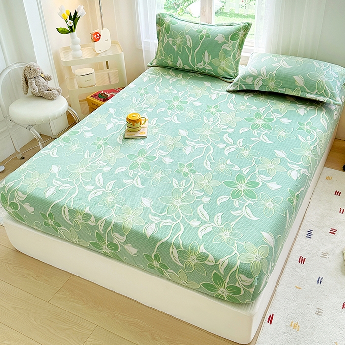 91家纺网 家纺一手货源 找家纺 家贝爱 2025新款高克重加厚牛奶绒床笠单床笠床笠单品 浅浅花语