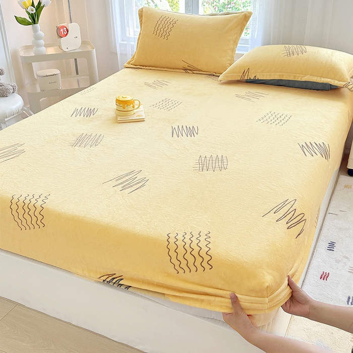 91家纺网 家纺一手货源 找家纺 家贝爱 2025新款高克重加厚牛奶绒床笠单床笠床笠单品 金色年华