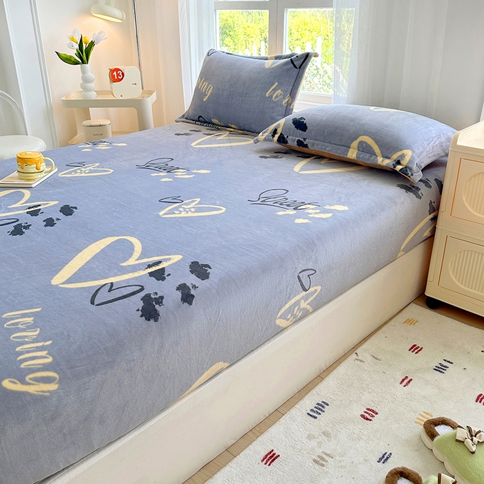 91家纺网 家纺一手货源 找家纺 家贝爱 2025新款高克重加厚牛奶绒床笠单床笠床笠单品 心语星愿