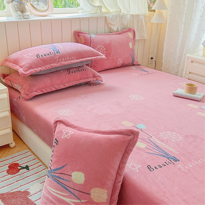 91家纺网 家纺一手货源 找家纺 家贝爱 2025新款高克重加厚牛奶绒床笠单床笠床笠单品 花开浪漫