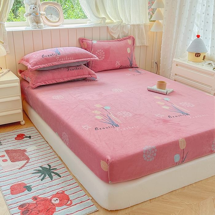 91家纺网 家纺一手货源 找家纺 家贝爱 2025新款高克重加厚牛奶绒床笠单床笠床笠单品 花开浪漫