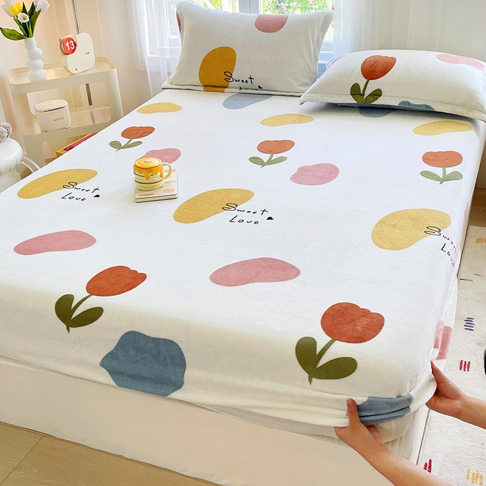 91家纺网 家纺一手货源 找家纺 家贝爱 2025新款高克重加厚牛奶绒床笠单床笠床笠单品 满城春色