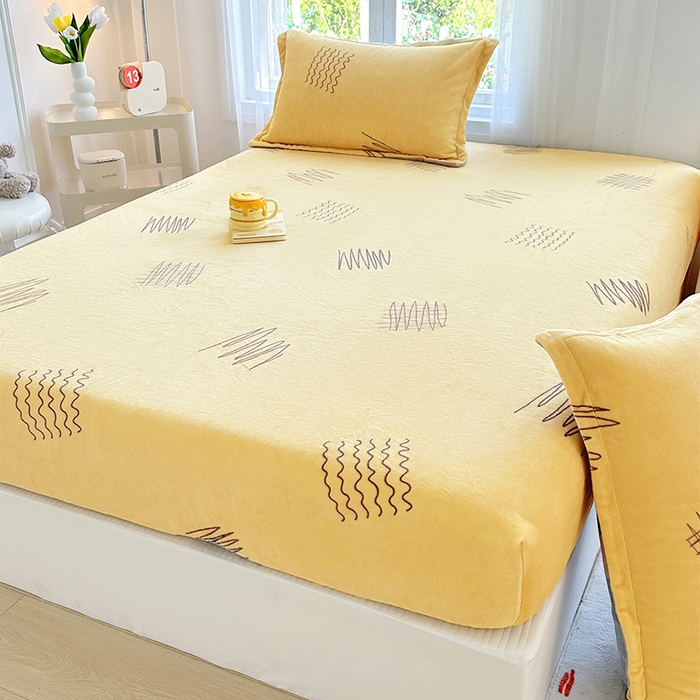 91家纺网 家纺一手货源 找家纺 家贝爱 2025新款高克重加厚牛奶绒床笠单床笠床笠单品 金色年华