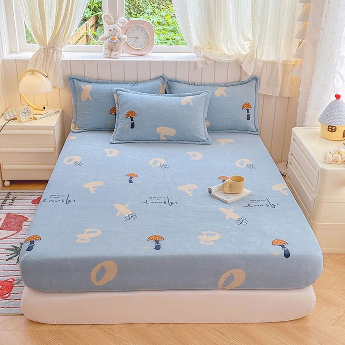 家贝爱 2025新款高克重加厚牛奶绒床笠单床笠床笠单品 字母蘑菇