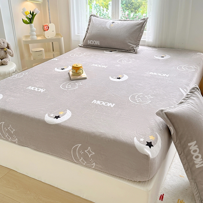 91家纺网 家纺一手货源 找家纺 家贝爱 2025新款高克重加厚牛奶绒床笠单床笠床笠单品 星月灰