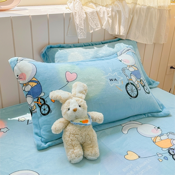 91家纺网 家纺一手货源 找家纺 家贝爱 2025新款高克重加厚牛奶绒床笠单床笠床笠单品 哈喽小兔蓝